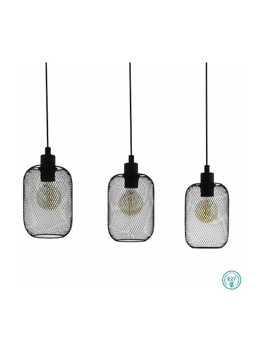 Eglo Wrington Pendant Light Three-Light Rail for Socket E27 Black