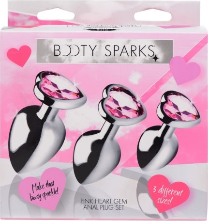Booty Sparks Booty Sparks Heart Gem Metal Anal Plug Set Πρωκτικές Σφήνες Σετ Ασημί 3τμχ