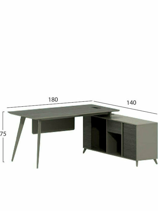Birou Profesional Colțar Lux Series Din Lemn Gri 180x140x75cm