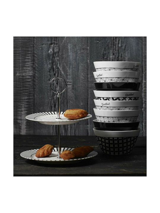 Dutch Rose Star Cereal Serving Bowl Round made of Porcelain Black & White with Diameter 14cm