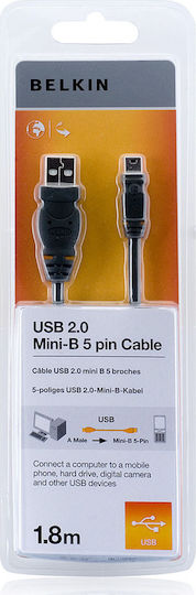 Belkin USB 2.0 Кабел USB-A мъжки - мини USB-B мъжки Черен 1.8м F3U155BT1.8M