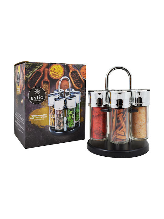Lamart Glass Tabletop Rotating Spice Rack Black 6pcs