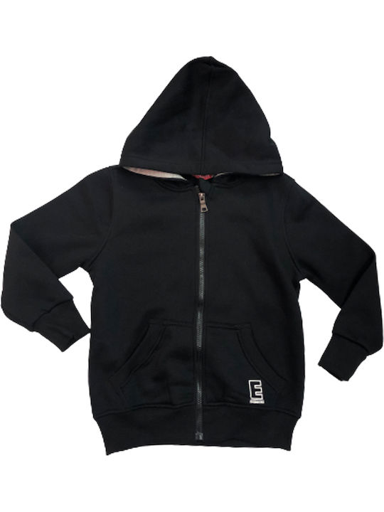Kids Sweatshirt Cardigan With Hood And Pockets Black