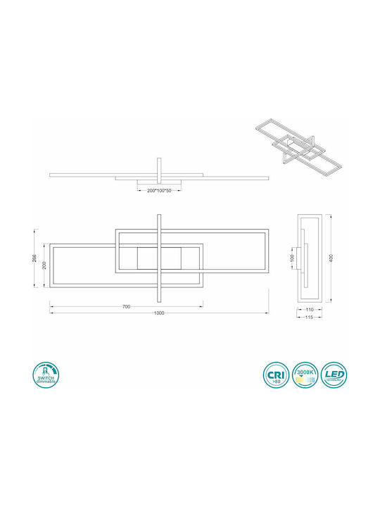 Trio Lighting Salinas Plafonieră de Tavan 100buc Argintiu cu LED Integrat