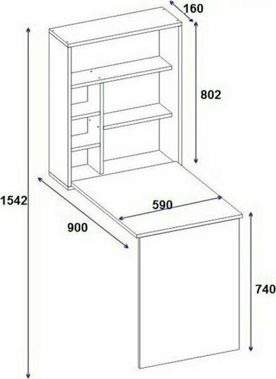 Schreibtisch Ravin Holz mit Bücherregal Weiß 63x90x154cm