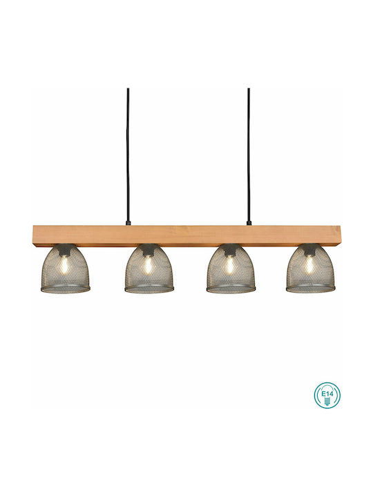 Trio Lighting Cestino Ρυθμιζόμενο Κρεμαστό Φωτιστικό Ασημί Ράγα για 4 Λαμπτήρες E14 75x150εκ.