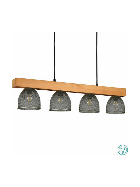Trio Lighting Cestino Ρυθμιζόμενο Κρεμαστό Φωτιστικό Ασημί Ράγα για 4 Λαμπτήρες E14 75x150εκ.