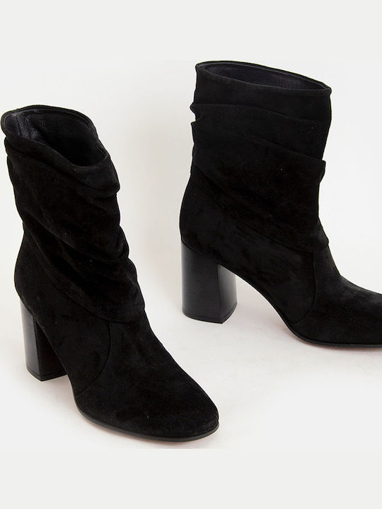 19ΚΙ9641 Suede Women's Ankle Boots with High Heel Black
