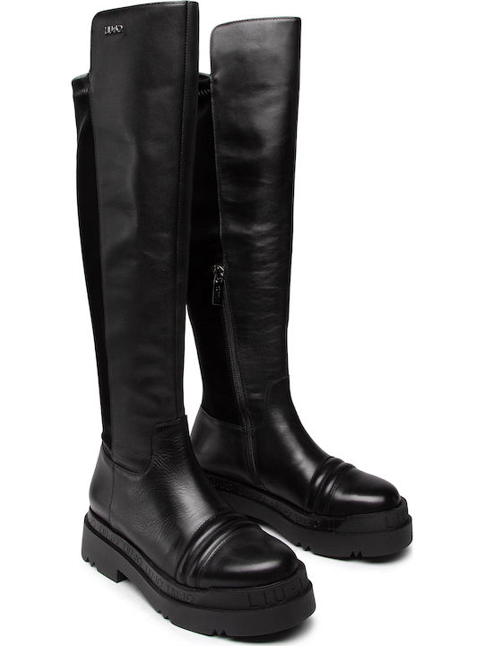 Liu Jo Love Leder Damenstiefel mit Gummizug Schwarz