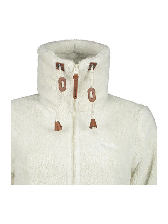 Karmen Fleece Γυναικεία Ζακέτα με Φερμουάρ σε Λευκό Χρώμα