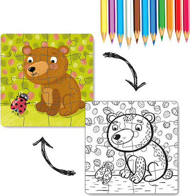 Kids Puzzle Coloring Little Bear 2 in 1 for 3++ Years 16pcs Dodo