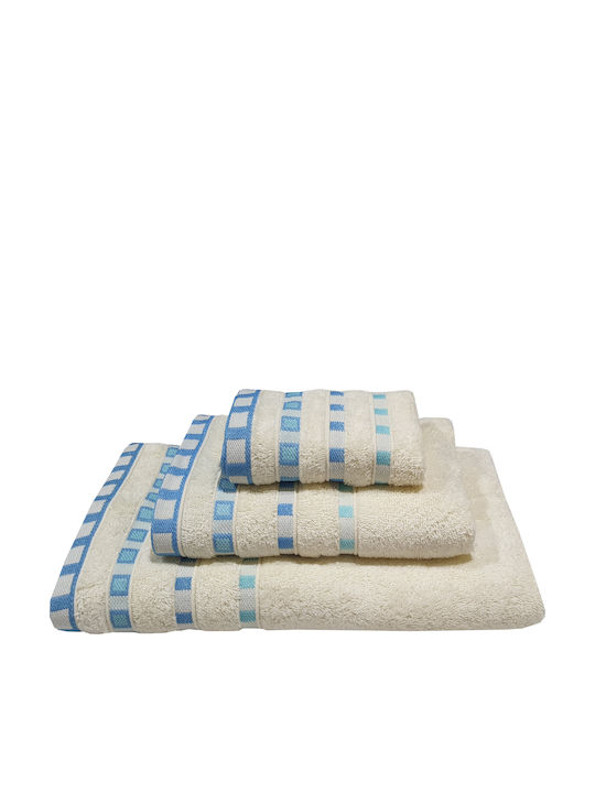 Le Blanc 3pc Bath Towel Set Πεννιέ Ζακάρ Πουά Cream-Turquoise Weight 450gr/m²