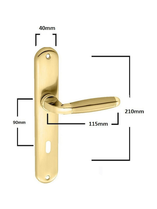 Import Hellas Lever Middle Door with Plate Z-023 Z-023 Pair (Center Distance 75mm) Gold