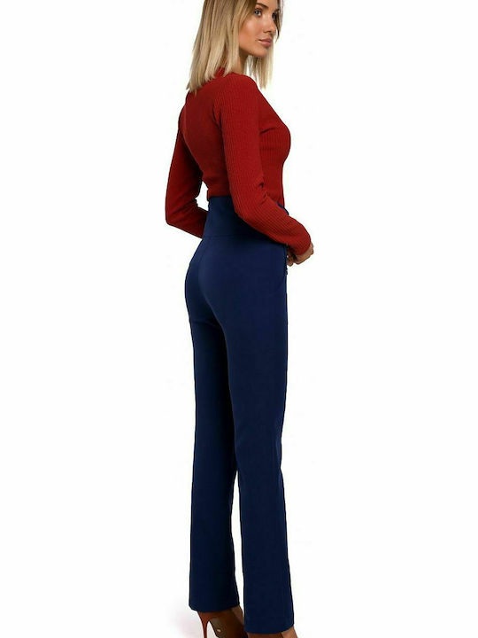 MOE M530 Women's High-waisted Fabric Trousers Navy Blue MOE530