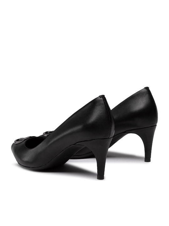 Leather Pointed Toe Heels with Thin Medium Heel Black