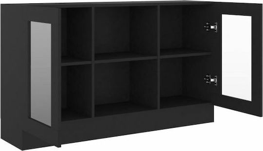 Wohnzimmer Standvitrine aus Spanplatte Schwarz Verglast 120x30,5x70 cm