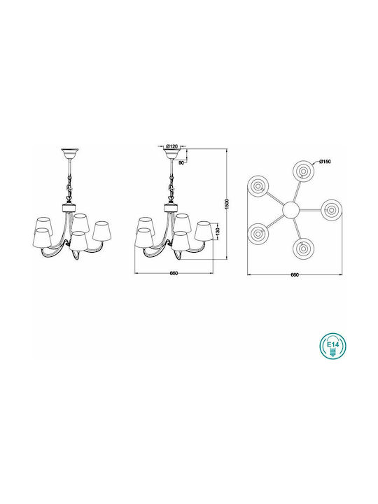 Trio Lighting Cortez Chandelier Lampshade 5xE14 Gray 66cm 110600578