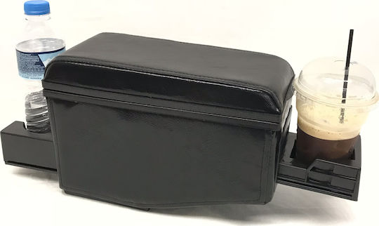 Auto Gs Car PU Armrest Universal with Triple glass holder Black
