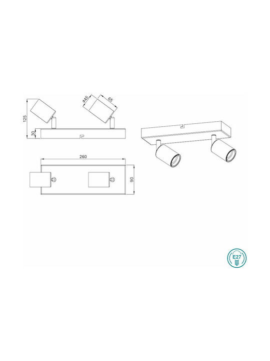 Trio Lighting Vannes Διπλό Σποτ με Ντουί E27 σε Μαύρο Χρώμα
