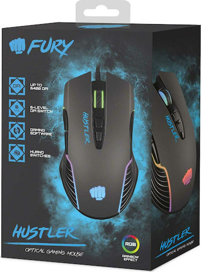 Natec Fury Hustler RGB Gaming Ποντίκι 4800 DPI Μαύρο