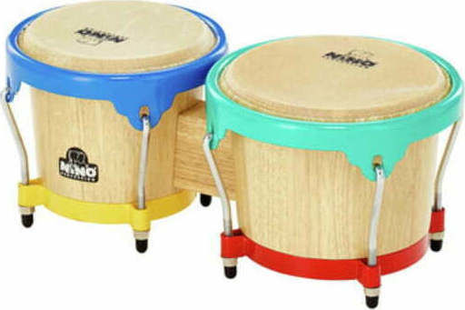 Nino Percussion Wood Bongo 6 1/2" & 7 1/2" Harlekin Hardware