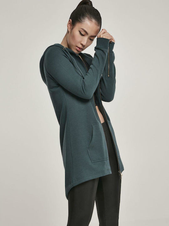Long Women's Sweatshirt Jacket Hooded Green