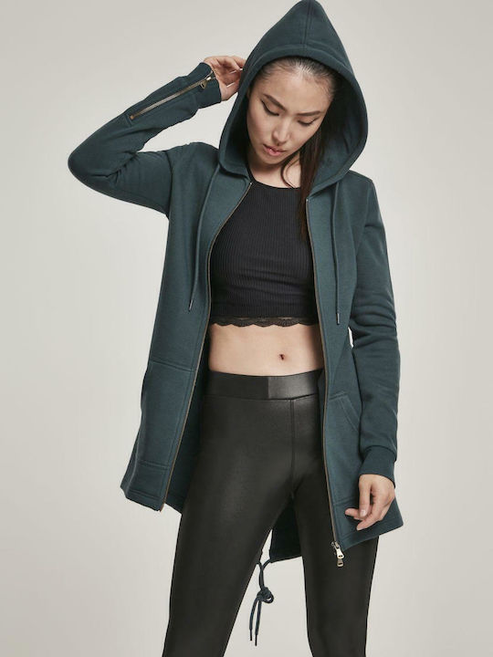Long Women's Sweatshirt Jacket Hooded Green
