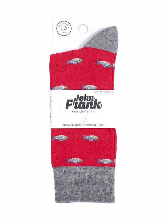 John Frank Fish Ανδρικές Κάλτσες με Σχέδια Κόκκινες John Frank Fish Ανδρικές Κάλτσες με Σχέδια Κόκκινες