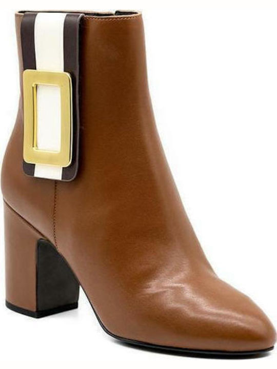Diego Leather Women's Ankle Boots with High Heel Brown