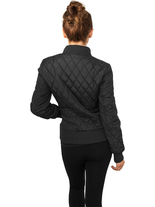 Women's Short Bomber Jacket for Winter Black