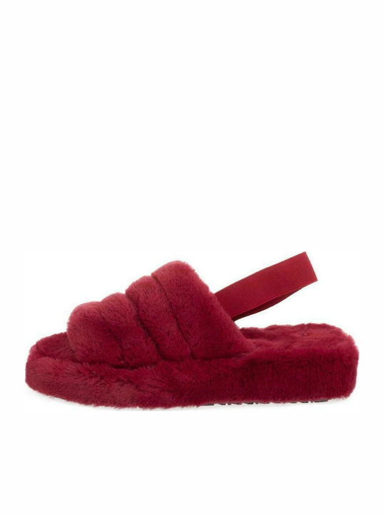 Jomix Shoes SD2604 Χειμερινές Γυναικείες Παντόφλες με γούνα σε Κόκκινο Χρώμα