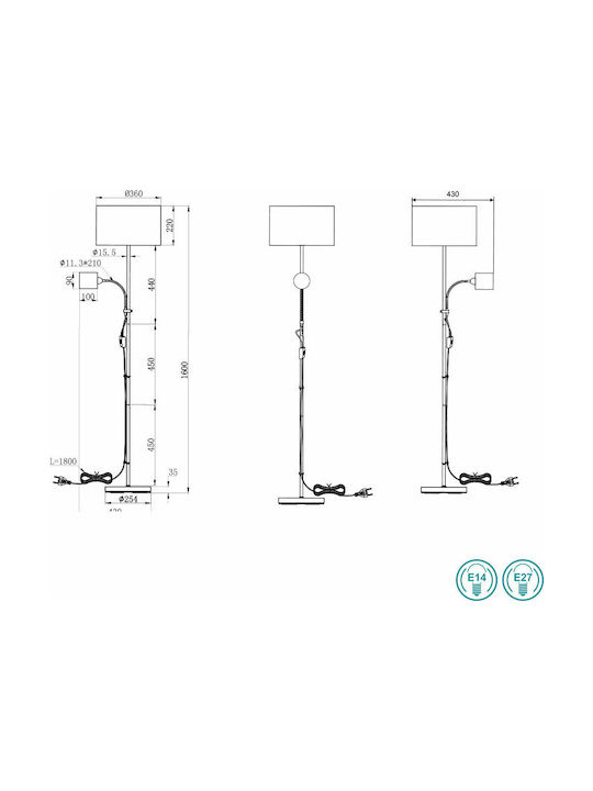 Trio Lighting Owen Lampa de podea Î160xL36cm. cu Soclu pentru Bec E27 Maro