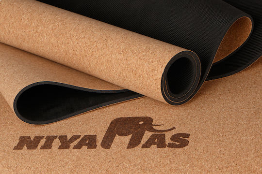 Niyamas Exercise Mat Yoga Brown with Carry Strap and Block (183x66x0.5cm)