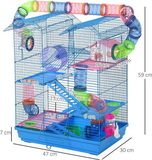 Pawhut Rodents Cage Hamster Cage with 5 Levels & Accessories 47x30x59cm