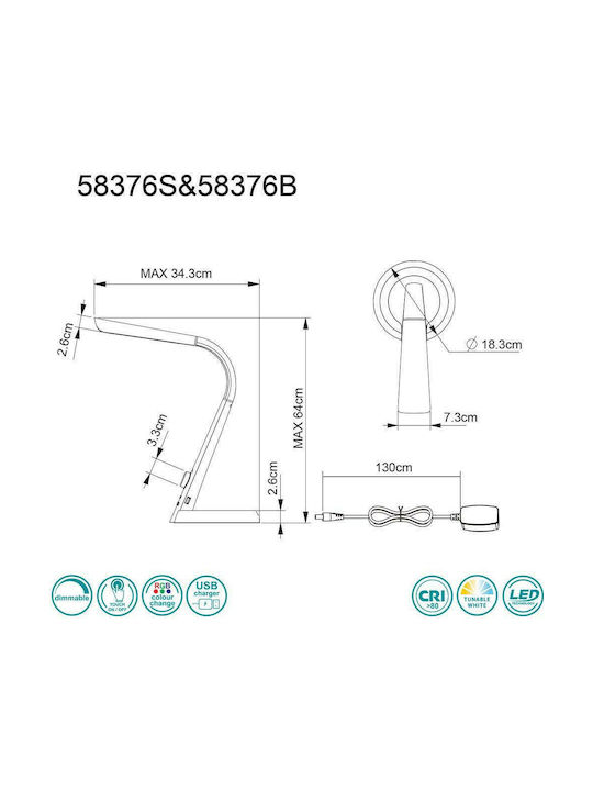 Globo Lighting Mitti LED Φωτιστικό Γραφείου σε Μαύρο Χρώμα