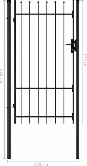 vidaXL Metal Fence Gate with Spears in Black Color 1.75x1.0m
