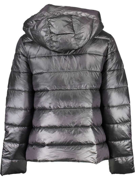 Charline Women's Short Puffer Jacket for Winter with Hood Black