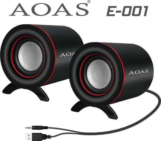 Aoas E-001 Ηχεία Υπολογιστή 2.0 με Ισχύ 5W Μαύρα