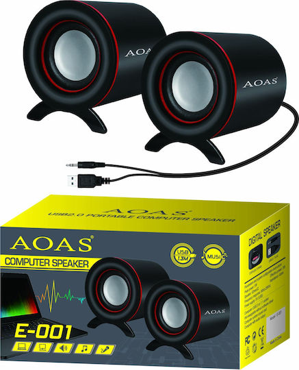 Aoas E-001 Ηχεία Υπολογιστή 2.0 με Ισχύ 5W Μαύρα