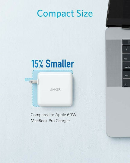 Anker Φορτιστής Χωρίς Καλώδιο GaN με Θύρα USB-A και Θύρα USB-C 60W Power Delivery Λευκός (PowerPort Atom III)