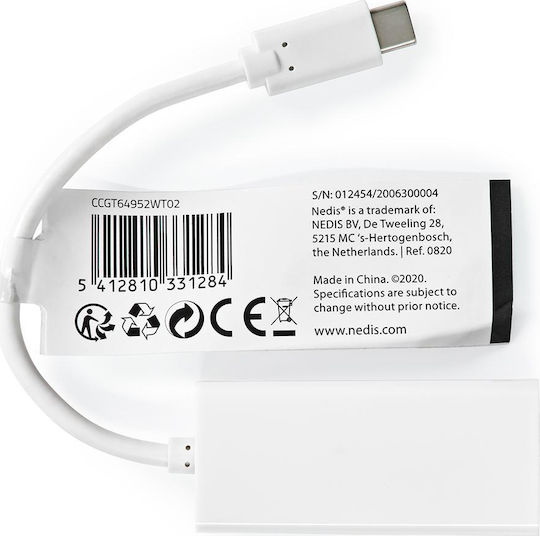 Nedis CCGT64952WT02 Αντάπτορας Δικτύου USB-C με Ενσύρματη Σύνδεση Gigabit Ethernet