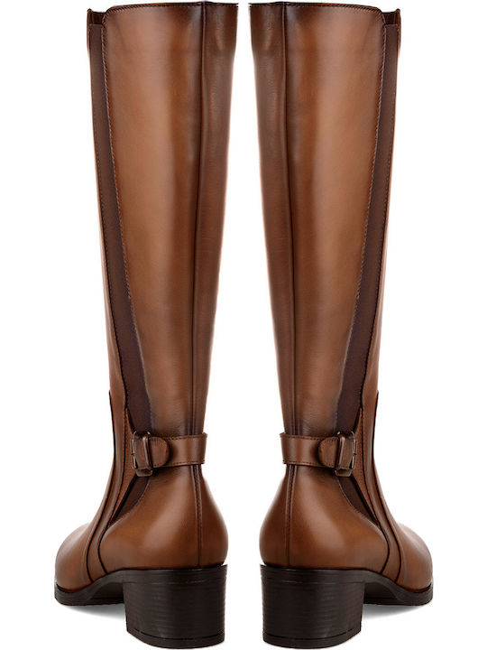 Leather Women's Boots with Rubber Tabac Brown