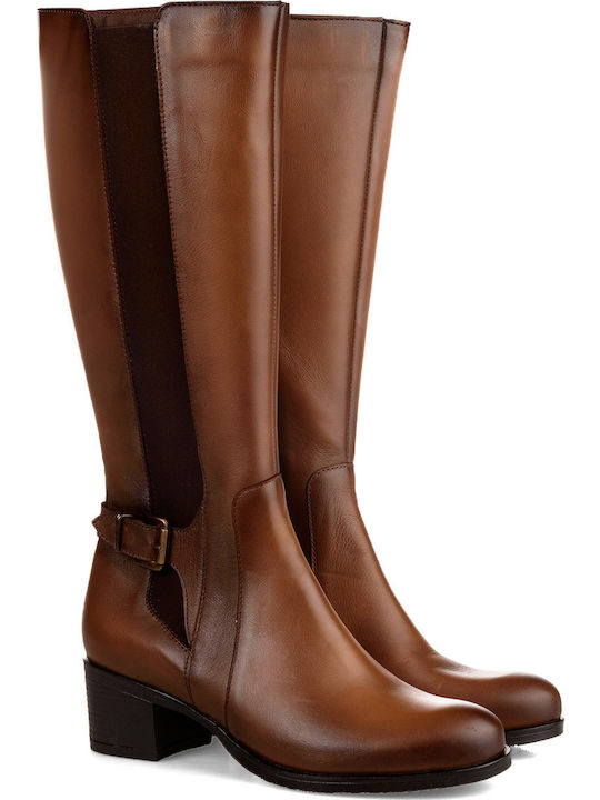 Leather Women's Boots with Rubber Tabac Brown