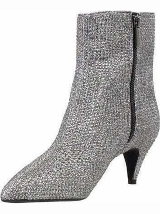 Blaine Glitter Γυναικεία Μποτάκια Αστραγάλου με Μεσαίο Τακούνι Ασημί