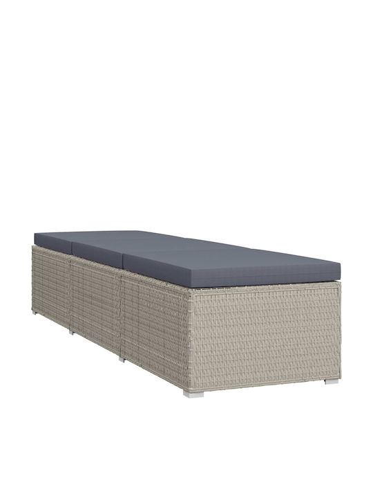 Liegestuhl-Bett Einzel Rattan mit Kissen Grey mit Tisch 3Stück 195x60x31cm.