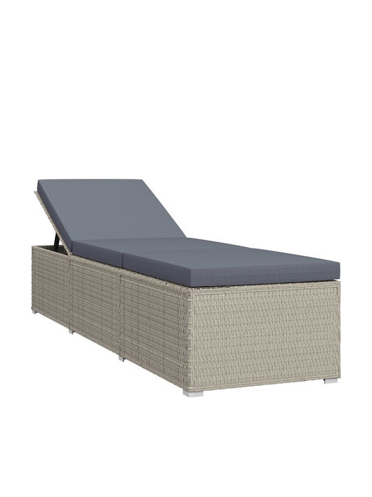 Liegestuhl-Bett Einzel Rattan mit Kissen Grey mit Tisch 3Stück 195x60x31cm.