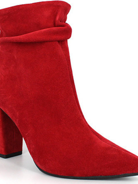 Moods Shoes 1719 Suede Women's Ankle Boots with High Heel Red