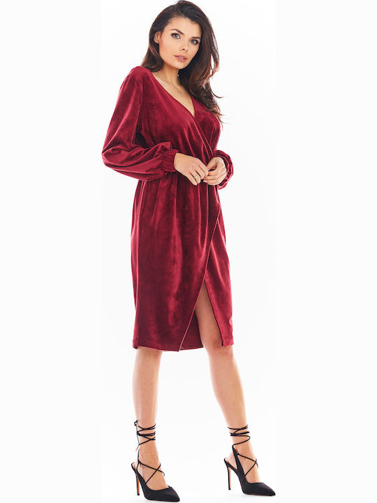 Midi Abendkleid Samt Wickel Rote