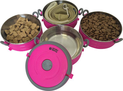 Healthy Human On The Go Pet Bento Stainless Bowls Food & Water for Dog Fuchsia 450ml HH-SOB33