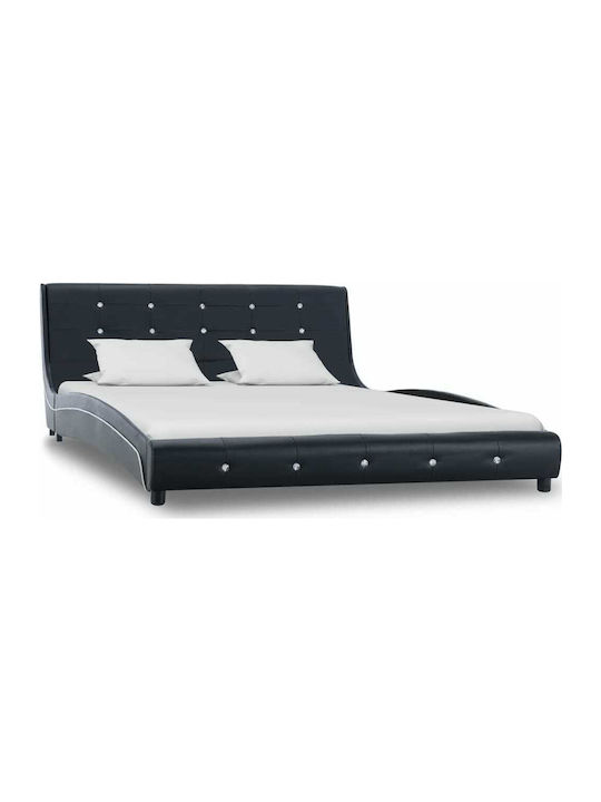 Κρεβάτι Διπλό Επενδυμένο με Δερματίνη Μαύρο με Στρώμα & Τάβλες 140x200cm